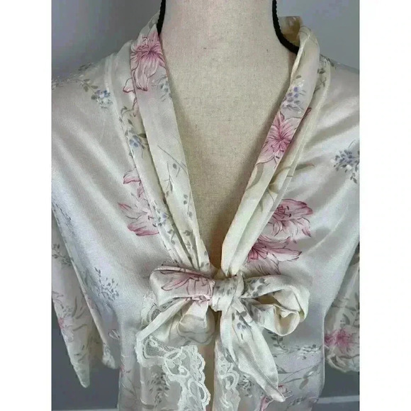 Vtg 70's 80's JCPenney Union Tag Cropped Robe Tie Floral Lace Coquette Women's L - Picture 2 of 9
